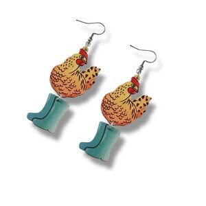NWOT Chicken Earrings with big green Boots